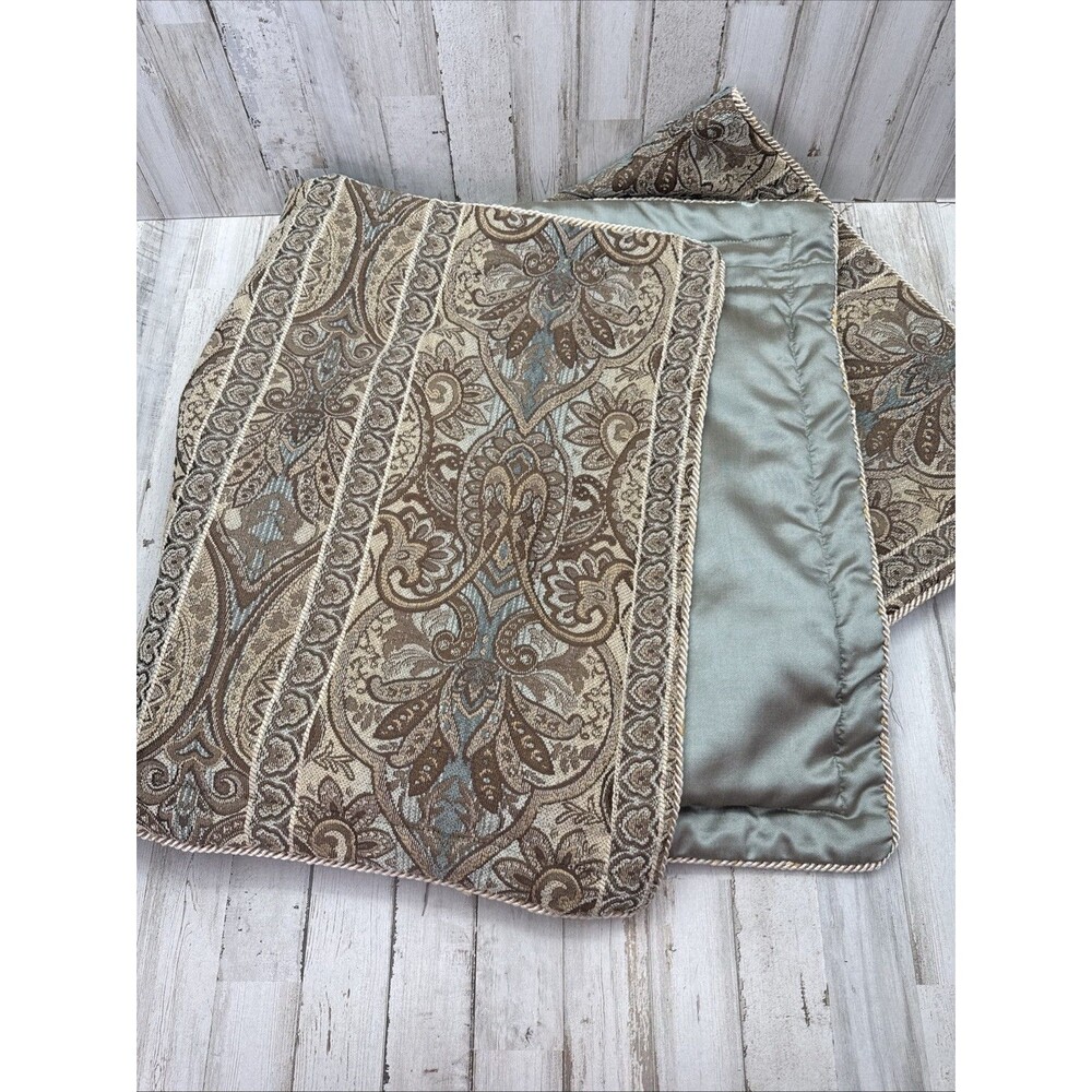 Two CROSCILL Gold Brown Blue Teal King Pillow Shams Baroque Trim Paisley Scroll